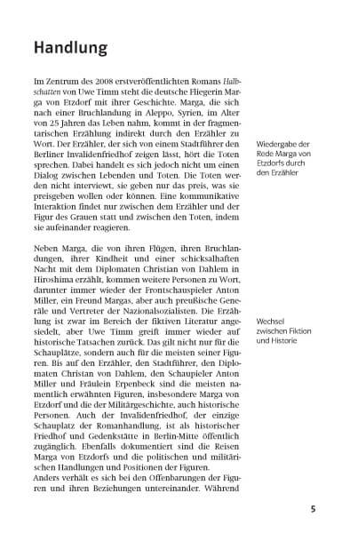 Klett Lektürehilfen Uwe Timm, Halbschatten