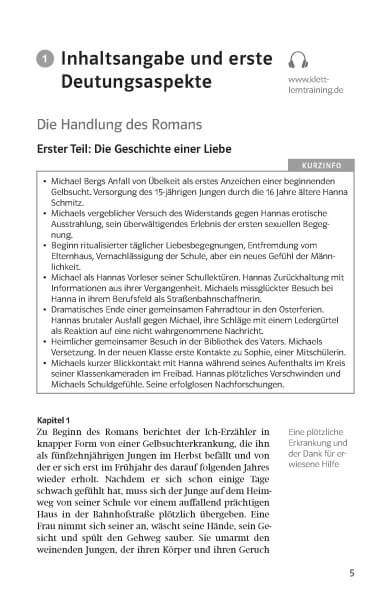 Klett Lektürehilfen Bernhard Schlink, Der Vorleser